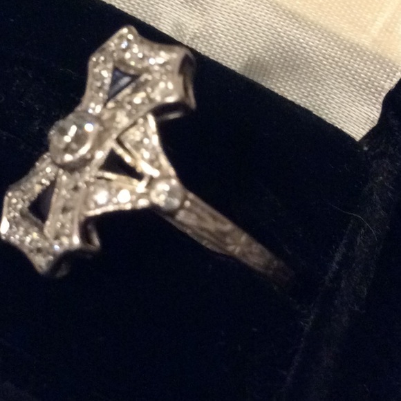 Vintage Art Deco Euro Diamond & Sapphire Ring sz 8 - Picture 8 of 10